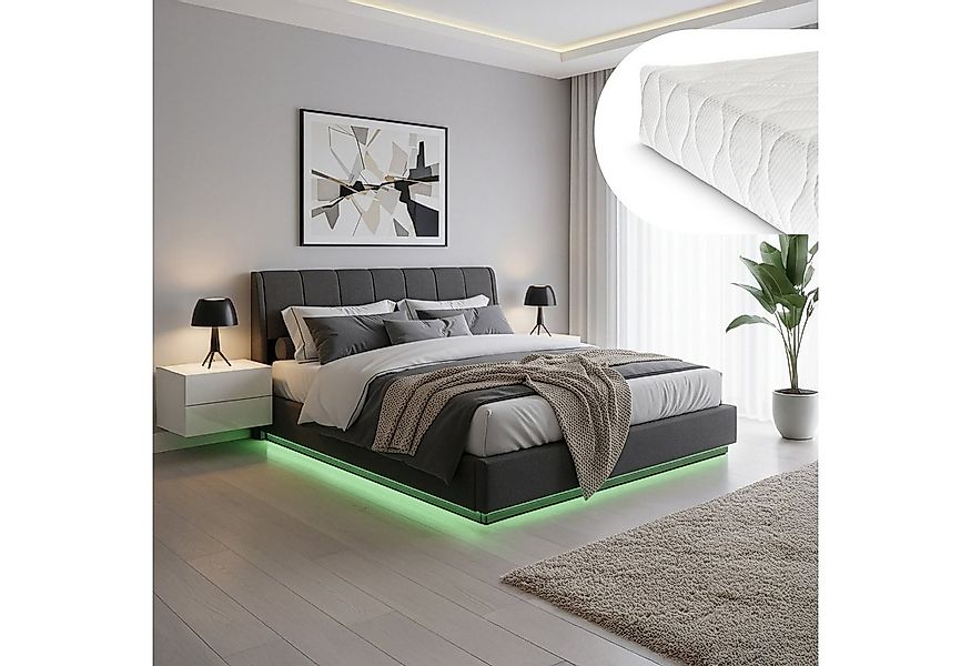 en.casa Polsterbett, mit Matratze »Tröstiar« mit LED-Beleuchtung 180x200 cm günstig online kaufen