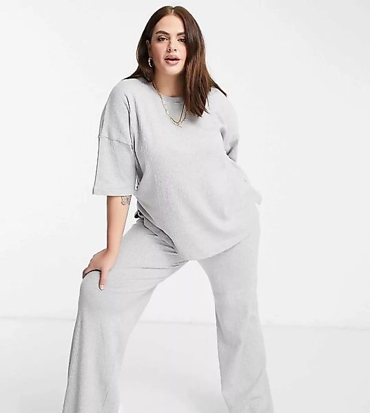 Missguided Plus – Kalkgraues T-Shirt und Hose mit weitem Beinschnitt im Set günstig online kaufen