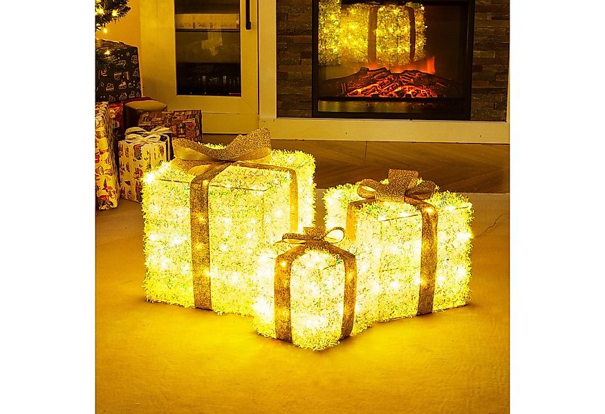 COSTWAY Weihnachtsfigur, 3er Set LED Geschenkbox, Weihnachtsdeko, Dekobox günstig online kaufen