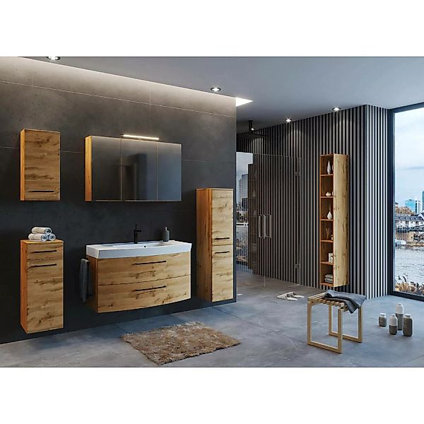 Badezimmermöbel Set in Wotan Eiche Nb. MORISSON-03 mit 100 cm Waschtisch in günstig online kaufen