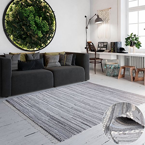 my home Teppich »Le Vivier«, rechteckig, 10 mm Höhe, Handweb Teppich, gestr günstig online kaufen