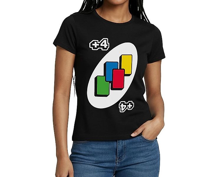 Spreadshirt T-Shirt UNO +4 Design Vier-Ziehen-Karte Frauen T-Shirt (1-tlg) günstig online kaufen