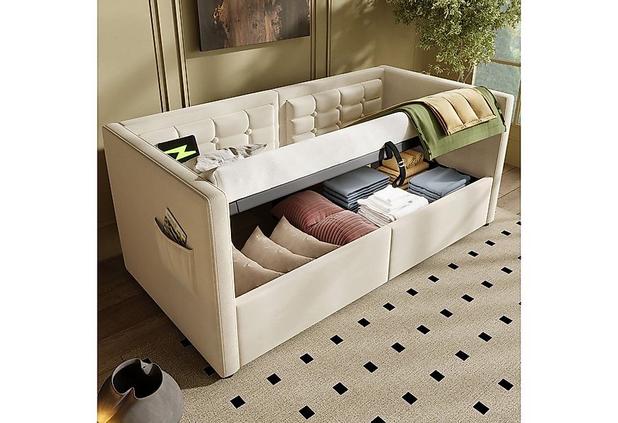 Flieks Daybett, Hydraulisches Polsterbett Schlafsofa 90x200cm mit USB & Typ günstig online kaufen