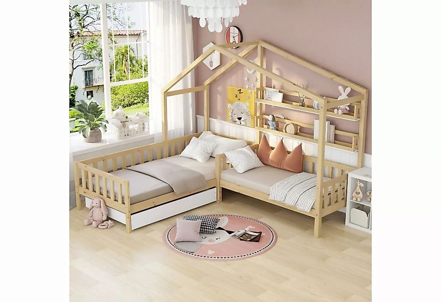Fangqi Bett 90x200cm+70x140cm Kinderbett mit Zaun und Absturzsicherung, Jug günstig online kaufen