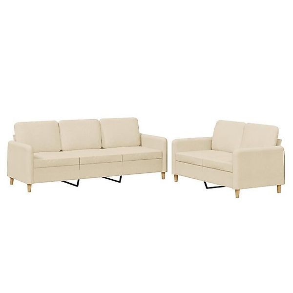 vidaXL Sofa, 2-tlg. Sofagarnitur mit Kissen Creme Stoff günstig online kaufen