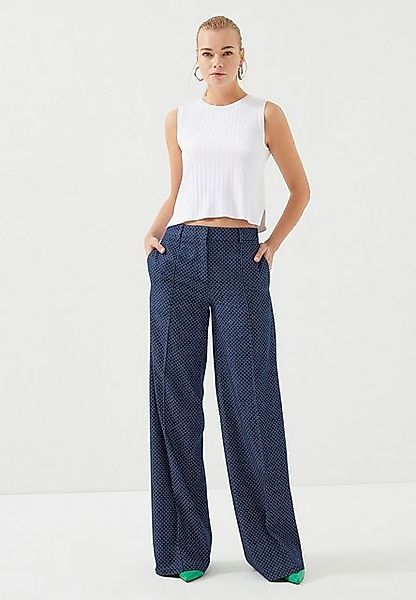 Just Like You Palazzohose Marineblaue Hose mit weitem Bein und Tupfen günstig online kaufen