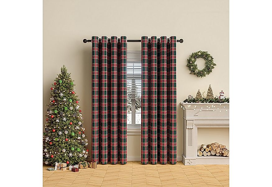 Rosnek Vorhang Karo Vorhang Fenstervorhang Weihnachtsdeko Ösen, Halbtranspa günstig online kaufen