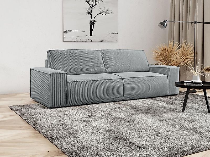 Schlafsofa 4-Sitzer - Cord - Hellgrau - AMELIA günstig online kaufen