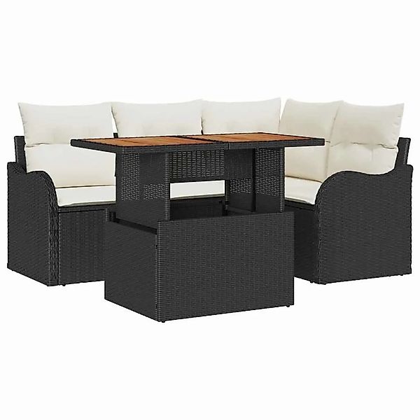 vidaXL Gartensofa-Set mit Kissen 5 Stk Schwarz und Creme Poly-Rattan 334945 günstig online kaufen