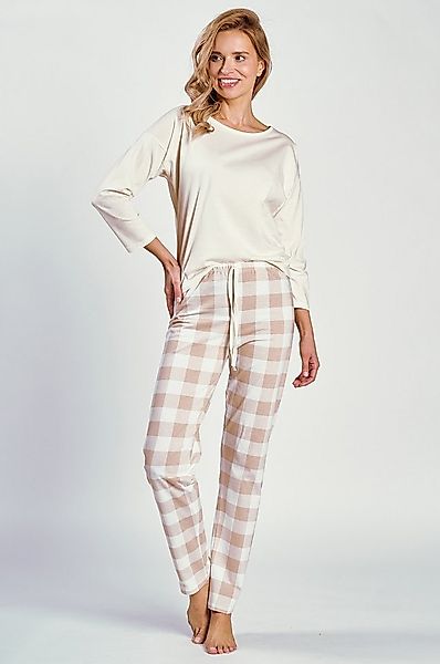 Mademoiselle Sommeil Pyjama Schlafanzug in zartrosa mit beige-karierter Hos günstig online kaufen
