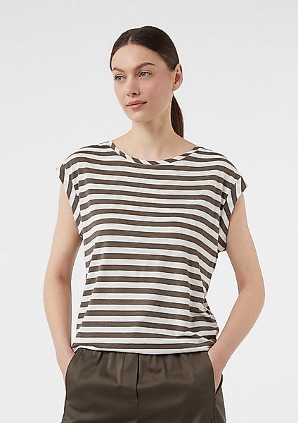 comma Kurzarmshirt T-Shirt Gestreiftes T-Shirt aus Leinenmix im Relaxed Fit günstig online kaufen