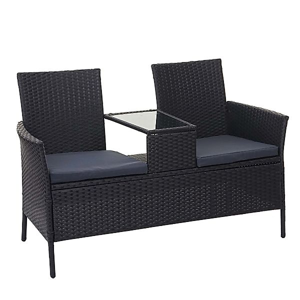 MCW Poly-Rattan Sitzbank mit Tisch E24 Schwarz Kissen Dunkelgrau günstig online kaufen