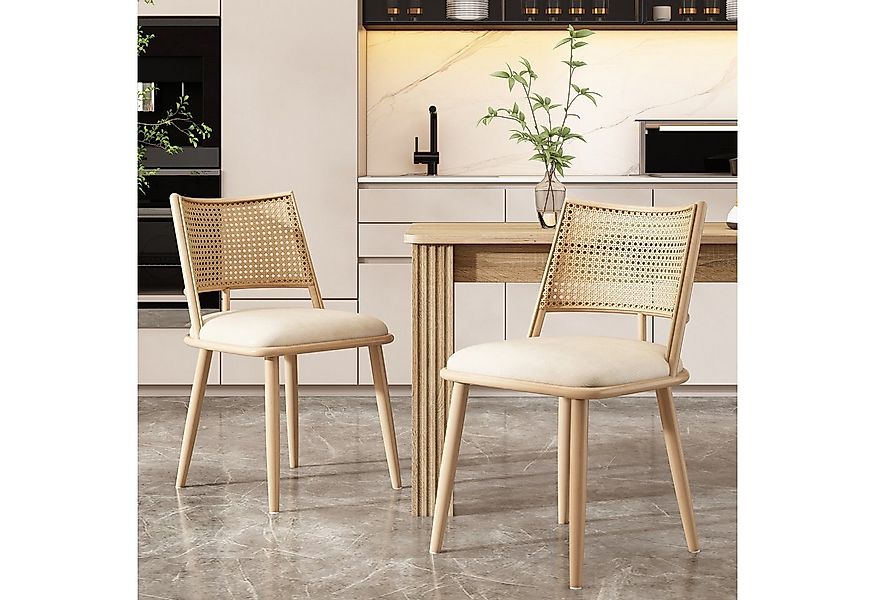Flieks Esszimmerstuhl (Set, 2 St), 2er Set Polsterstühle mit Rattan-Rückenl günstig online kaufen