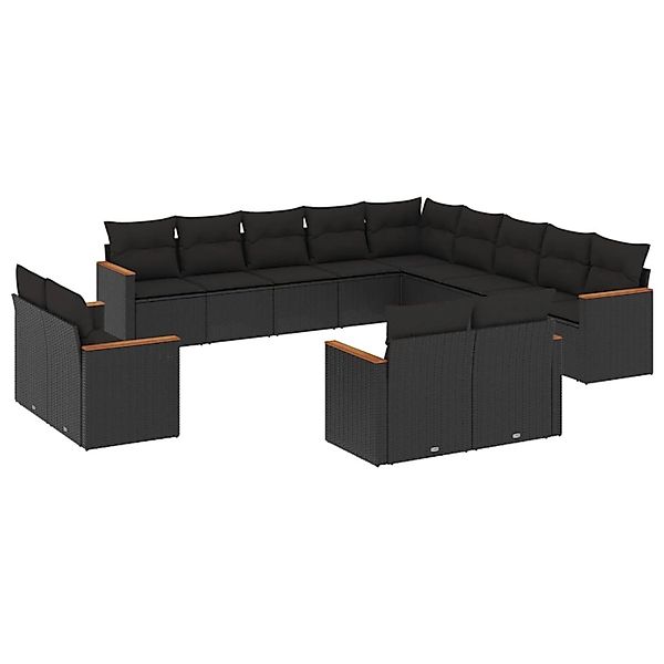 vidaXL 13-Tlg Garten-Sofagarnitur mit Kissen Schwarz Poly Rattan 3226524 günstig online kaufen