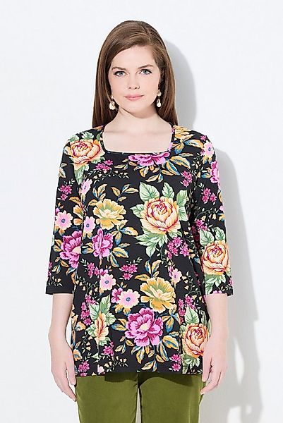 Ulla Popken T-Shirt Shirt Blüten Classic Carré-Ausschnitt 3/4-Arm günstig online kaufen
