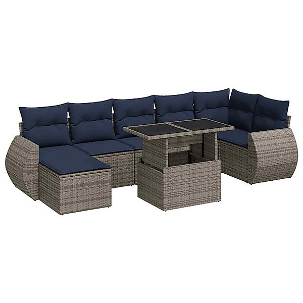 vidaXL 8-Tlg Garten-Sofagarnitur mit Kissen Grau Poly Rattan Akazie 3326682 günstig online kaufen