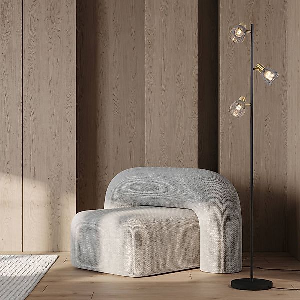 Stehleuchte Lindita, 3-flammig, Glas, Eisen, rauchgrau, E14 günstig online kaufen