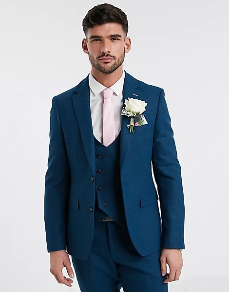 Harry Brown – Wedding – Schmale, sommerliche Anzugjacke aus Tweed-Blau günstig online kaufen