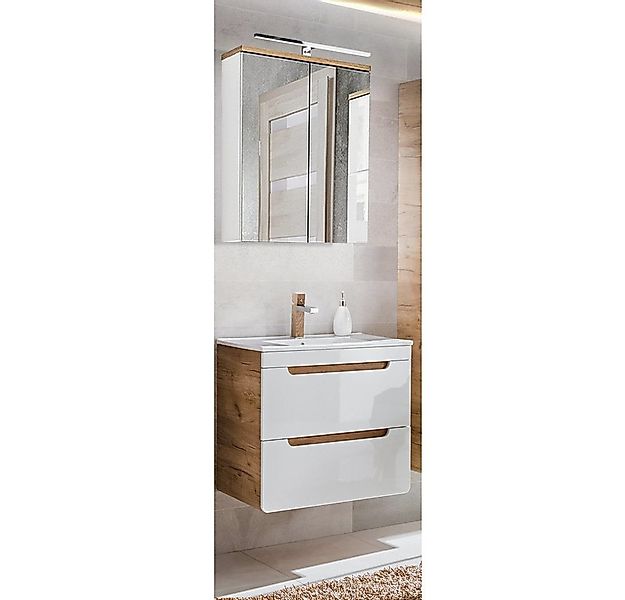 Lomadox Badmöbel-Set LUTON-56, (Spar-Set, 2-St), weiß mit Wotan Eiche Nb. 6 günstig online kaufen