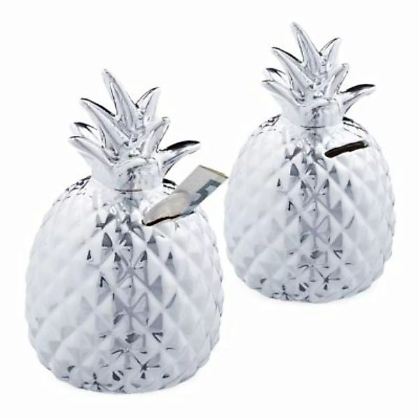 relaxdays 2 x Spardose Ananas in Silber silber günstig online kaufen