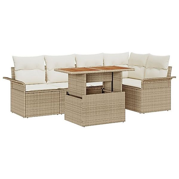 vidaXL Loungesofa 6-tlg. Garten-Essgruppe mit Kissen Beige Poly Rattan, 6 T günstig online kaufen