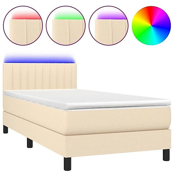 vidaXL Boxspringbett Boxspringbett mit Matratze LED Creme 100x200 cm Stoff günstig online kaufen