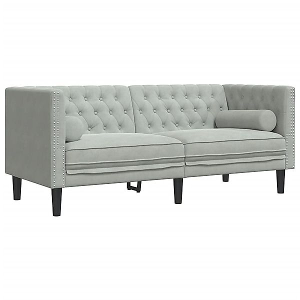 vidaXL Chesterfield-Sofa mit Nackenrollen 2-Sitzer Hellgrau Samt 2144770 günstig online kaufen