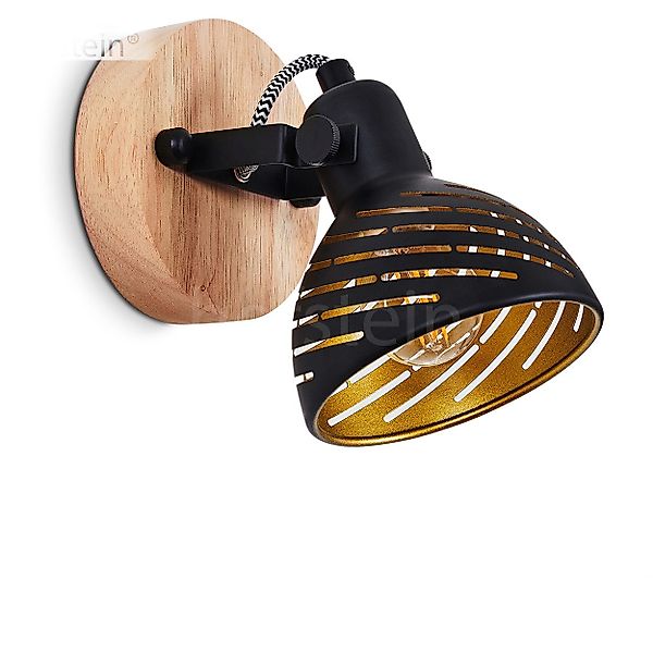 hofstein Wandleuchte »Mitterthal« Wandlampe, Metall/Holz, Schwarz/Gold/Natu günstig online kaufen