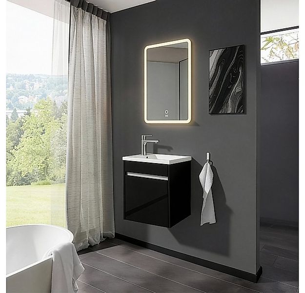 HOME DELUXE Badmöbel-Set BORKUM, (bestehend aus LED-Spiegel, Keramik-Waschb günstig online kaufen