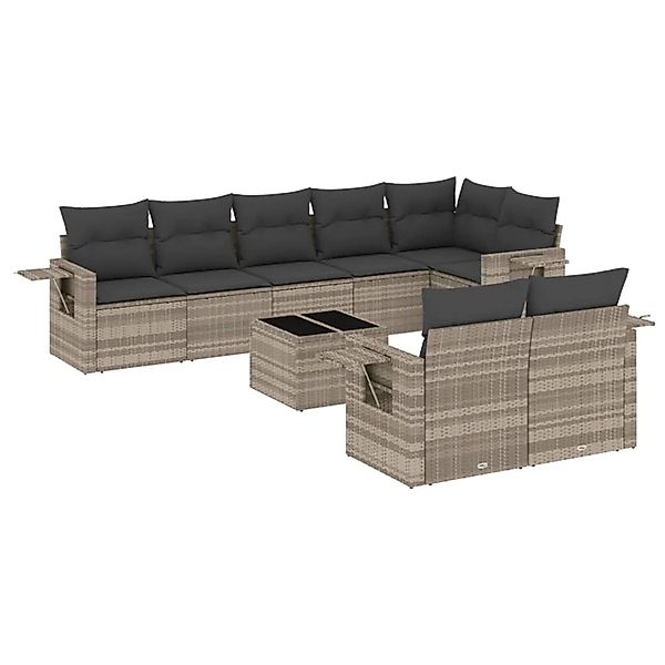 vidaXL 9-Tlg Garten-Sofagarnitur mit Kissen Hellgrau Poly Rattan 3252769 günstig online kaufen