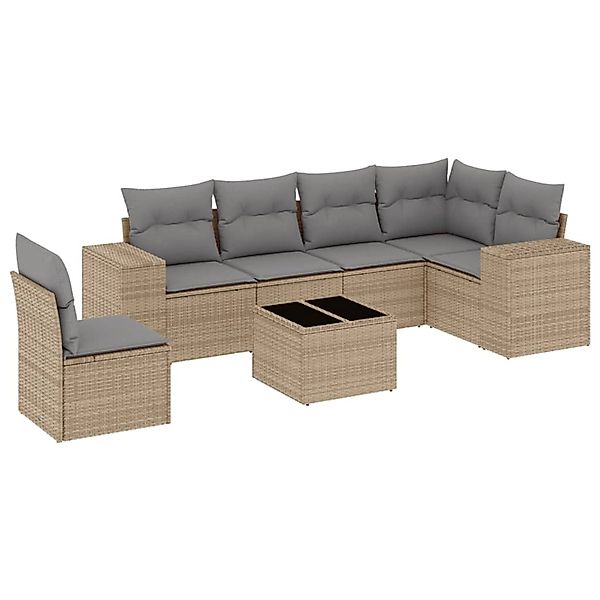 vidaXL 7-Tlg Garten-Sofagarnitur mit Kissen Beige Poly Rattan 3222638 günstig online kaufen