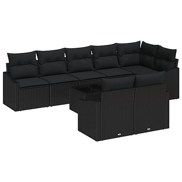 vidaXL Loungesofa Garten-Sofa-Set 9-teilig Schwarz Rattan, Polyester Outdoo günstig online kaufen
