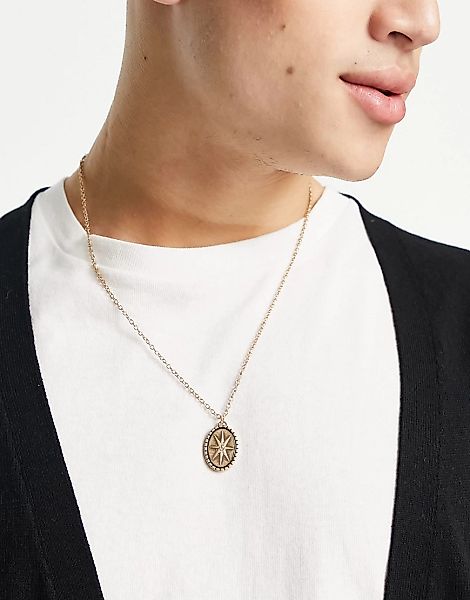 Topman – Halskette in Gold-Optik mit ovalem Anhänger mit Sterndetail-Goldfa günstig online kaufen