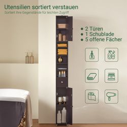 SoBuy Badezimmerschrank mit 5 Fächern und 1 Schublade Holz Schwarz BZR34-SC günstig online kaufen