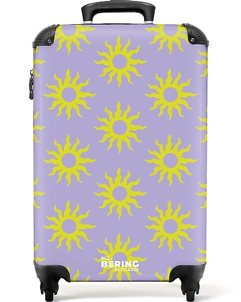 NoBoringSuitcases.com© Hartschalen-Trolley Lila mit gelben Sonnen günstig online kaufen