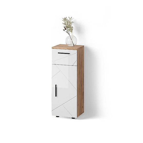 Livinity® Midischrank Ronco, Weiß Hochglanz/Goldkraft Eiche/Weiß Hochglanz, günstig online kaufen