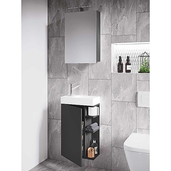 Waschplatz Set schmal in Anthrazit die Wandmontage (zweiteilig) günstig online kaufen