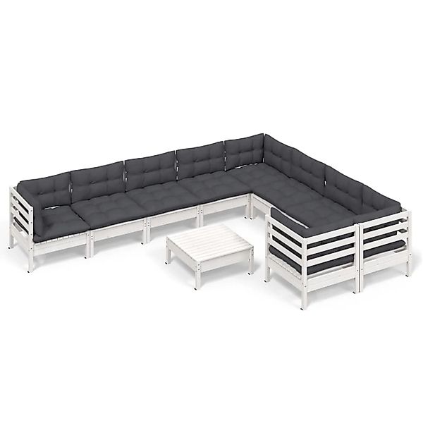 vidaXL 10-tlg Garten-Lounge-Set mit Kissen Weiß Kiefernholz Modell 1 günstig online kaufen