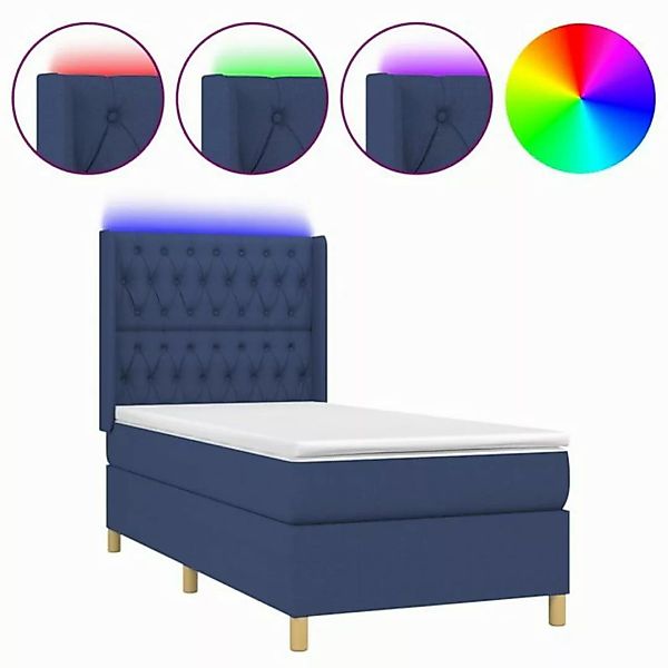 vidaXL Boxspringbett Boxspringbett mit Matratze LED Blau 90x200 cm Stoff Be günstig online kaufen