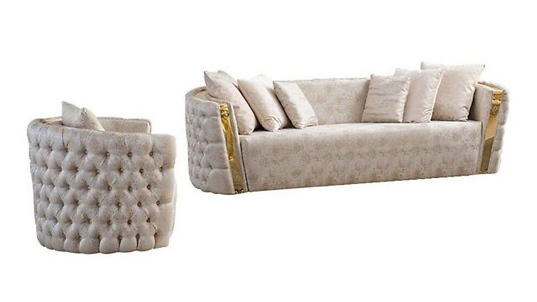 JVmoebel Sofa Chesterfield Beige Wohzimmer Sofas Edelstahl 3-Sitzer Luxus 1 günstig online kaufen