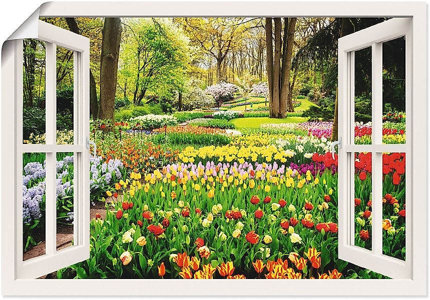 Artland Wandbild "Fensterblick Tulpen Garten Frühling" Fensterblick 1 Stk. günstig online kaufen