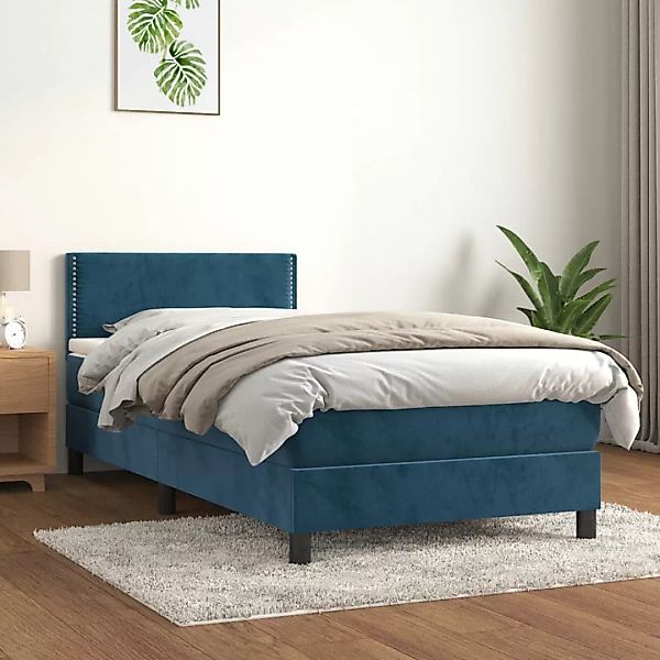 vidaXL Boxspringbett mit Matratze Dunkelblau 90x190 cm Samt1537727 günstig online kaufen