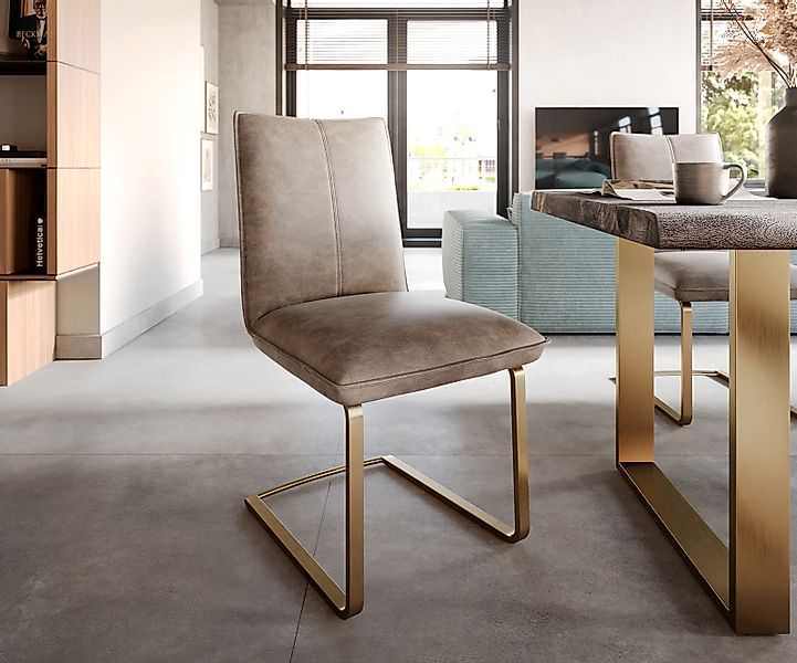 DELIFE Polsterstuhl Lelio-Flex, Freischwinger flach Gold günstig online kaufen