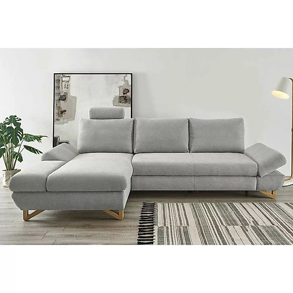 Eck Couch Stoff Silbergrau im Skandi Design Vierfußgestell aus Holz günstig online kaufen