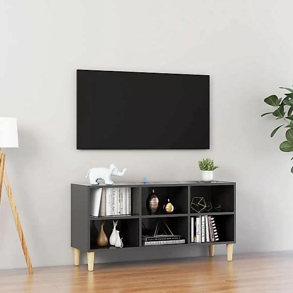 Tv-schrank Mit Massivholz-beinen Hochglanz-grau 103,5x30x50 Cm günstig online kaufen