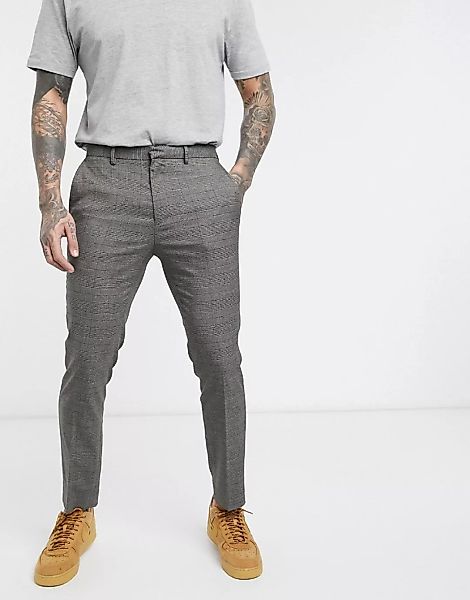 Burton Menswear – Enge, karierte Hose in Hellbraun-Grau günstig online kaufen