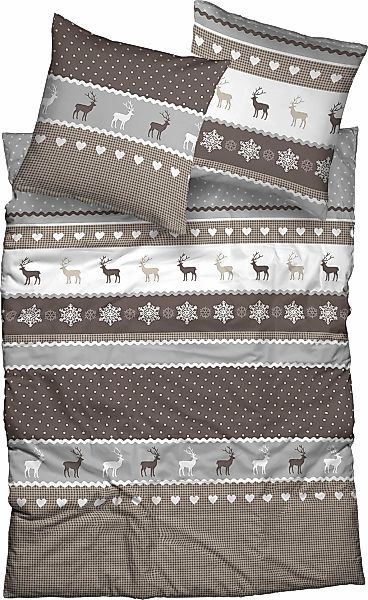 CASATEX Bettwäsche "Garmisch" 2 Stk. schöne Hirschmotive, Herzen und Schnee günstig online kaufen