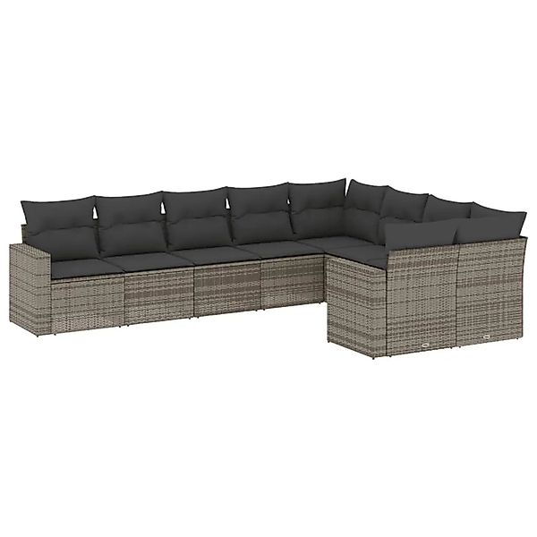 vidaXL 9-Tlg Garten-Sofagarnitur mit Kissen Grau Poly Rattan 3251777 günstig online kaufen
