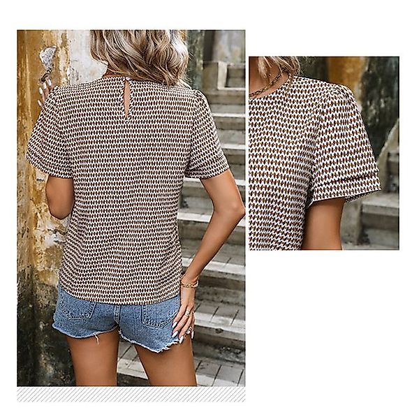 CHENIN T-Shirt Damen T-Shirt Kurzarm Sommer Shirt mit Allover-Minimal Print günstig online kaufen