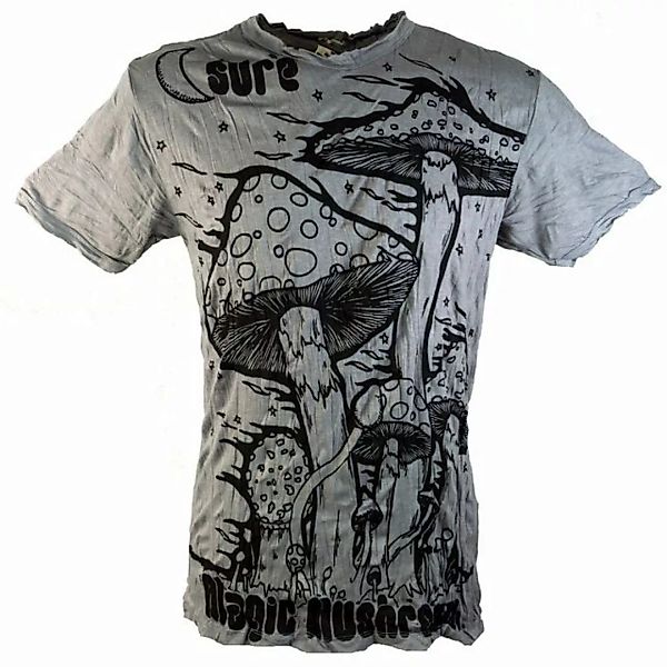 Guru-Shop T-Shirt Sure Herren T-Shirt Magic Mushroom - grau Goa Style, Fest günstig online kaufen